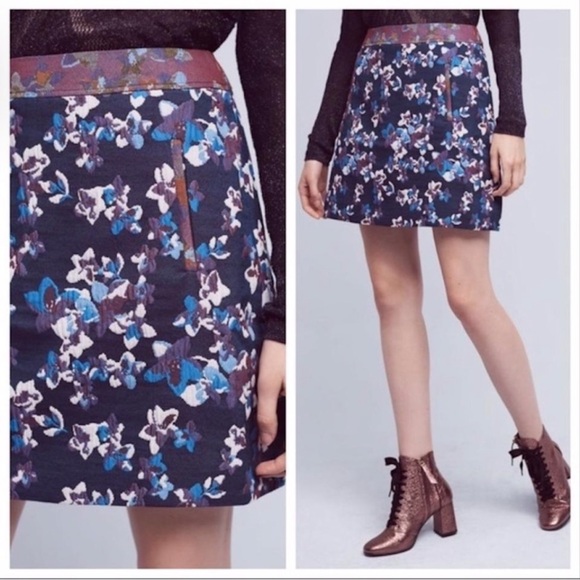 Anthropologie Maeve Women’s Blue Purple Printed Floral Jaccquard Mini Skirt - Picture 2 of 10